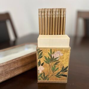 Wood Pen Holder set Japanese‎ Vintage look Office Desktop Organizer floral